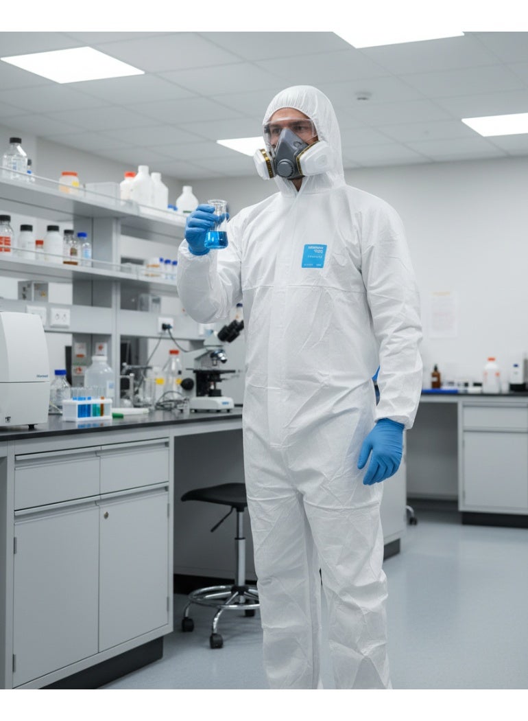 Ansell AlphaTec 1500 Plus Disposable Protective Coverall with Hood Type 5/6, Breathable Antistatic Safety Suit, Dust and Liquid Splash Resistant, White – Size L - Image 3