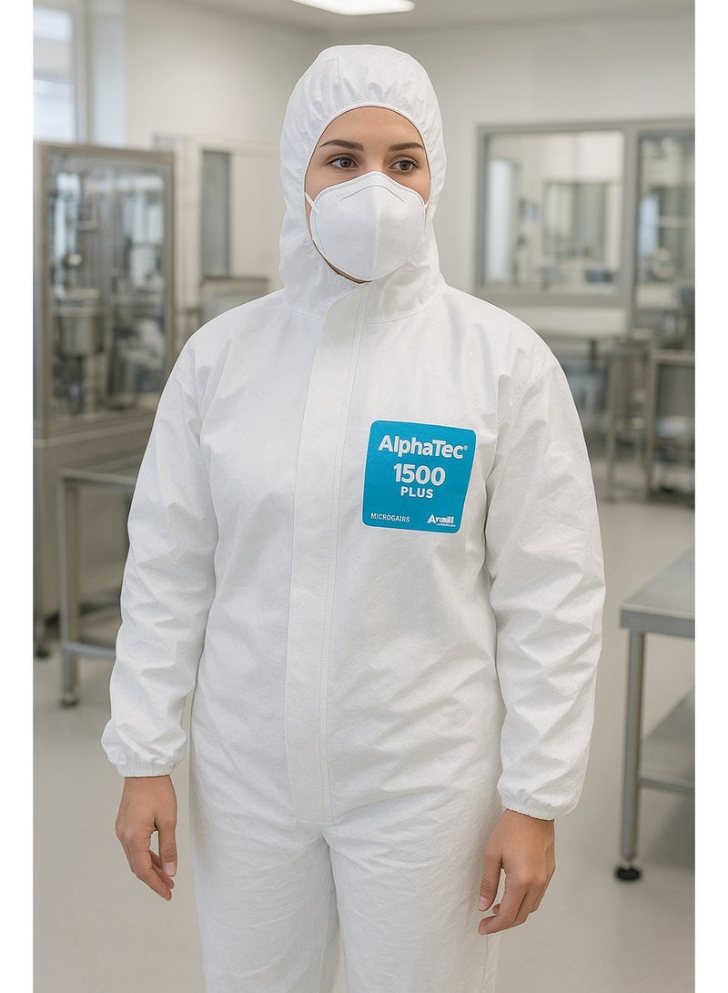 Ansell AlphaTec 1500 Plus Disposable Protective Coverall with Hood Type 5/6, Breathable Antistatic Safety Suit, Dust and Liquid Splash Resistant, White – Size L - Image 4