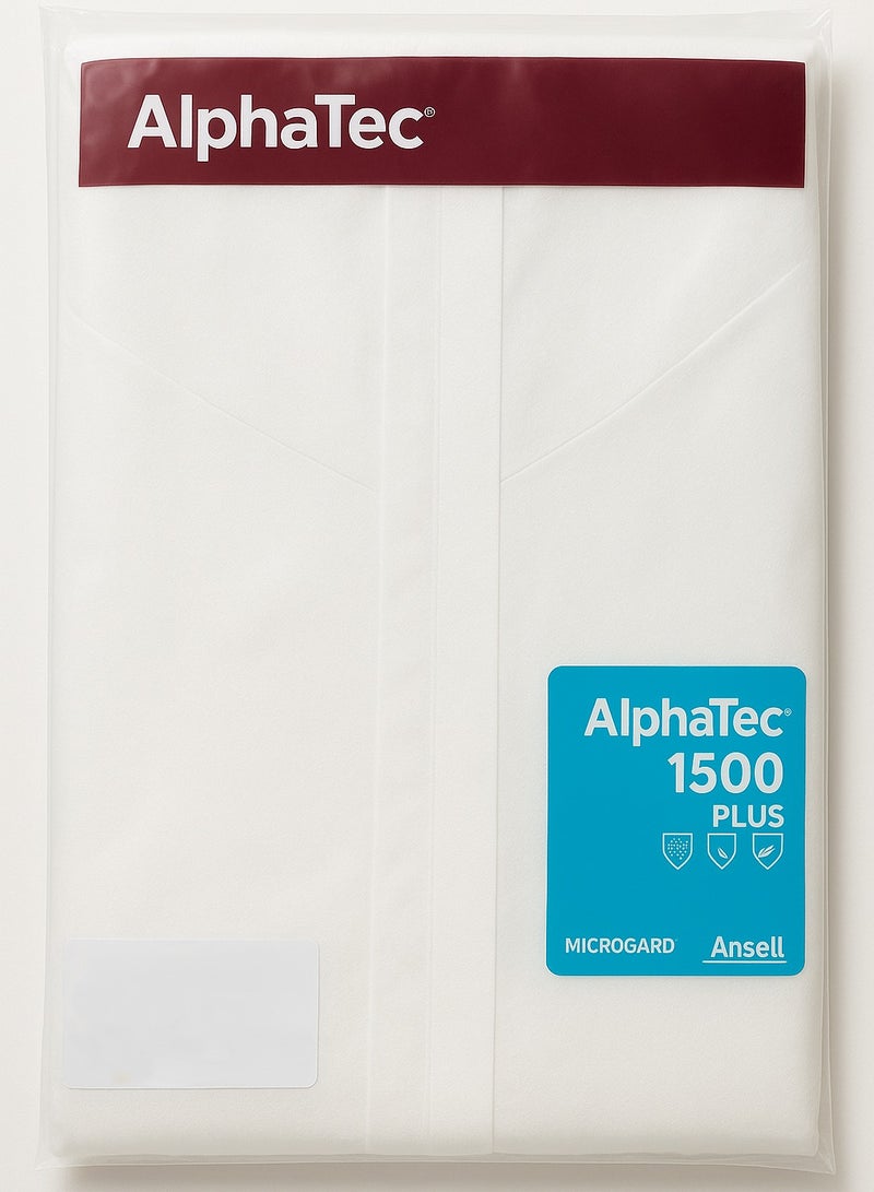 Ansell AlphaTec 1500 Plus Disposable Protective Coverall with Hood Type 5/6, Breathable Antistatic Safety Suit, Dust and Liquid Splash Resistant, White – Size L - Image 1
