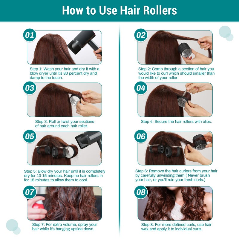 Acejoz Hair Rollers for Blowout Look, 38 Pcs Self Grip Hair Rollers Set with 4 Sizes, 12 Pcs Hair Clips, Comb and Storage Bag for Hair Volume (Black) - Image 5