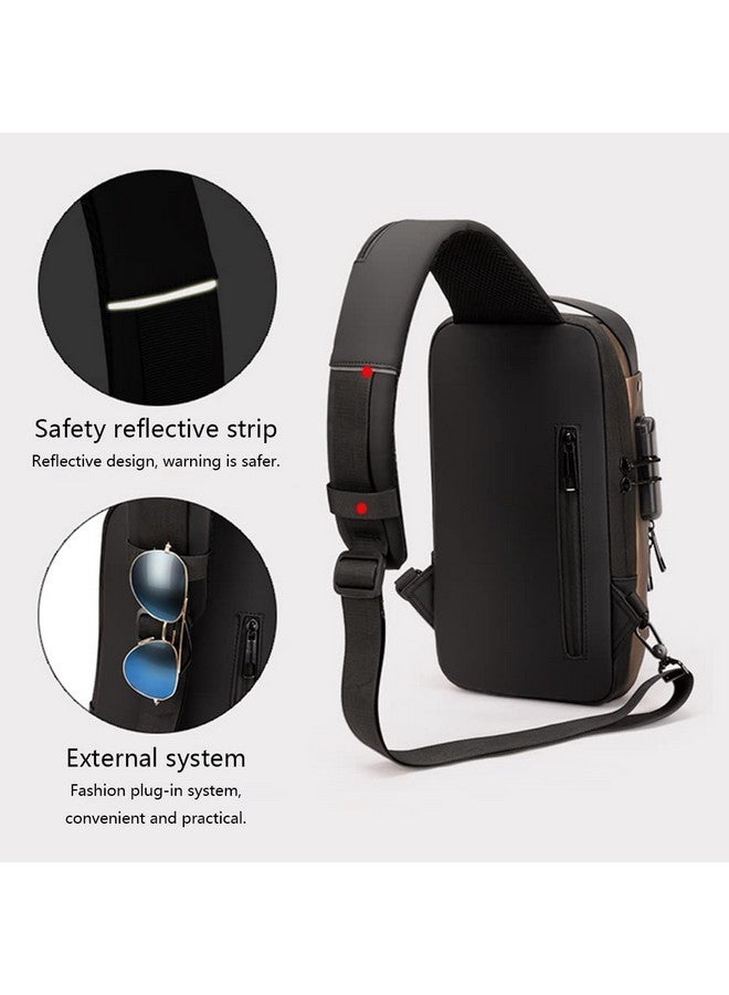Cessfle USB Charging Sport Sling Anti-Theft Shoulder Bag, Waterproof Anti Theft Sling Bag, Crossbody Bags Chest Daypack, Brown, black, Sling Shoulder Bag - Image 2