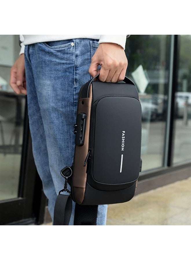 Cessfle USB Charging Sport Sling Anti-Theft Shoulder Bag, Waterproof Anti Theft Sling Bag, Crossbody Bags Chest Daypack, Brown, black, Sling Shoulder Bag - Image 5