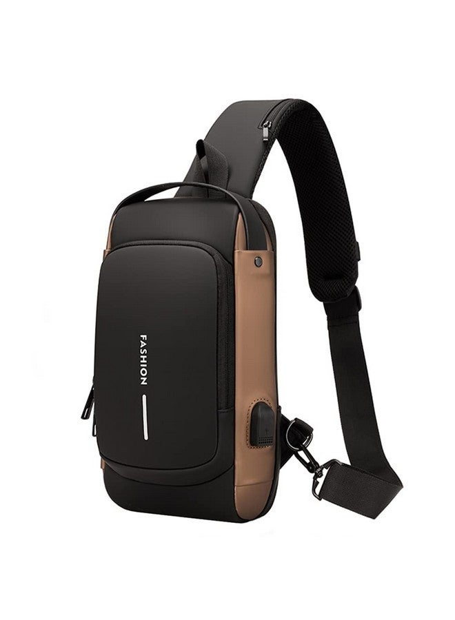 Cessfle USB Charging Sport Sling Anti-Theft Shoulder Bag, Waterproof Anti Theft Sling Bag, Crossbody Bags Chest Daypack, Brown, black, Sling Shoulder Bag - Image 1