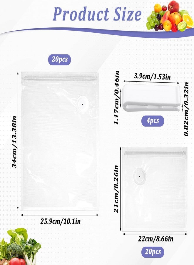 Zelphvt 40 Packs Vacuum Sealer Bags Air Valve Vacuum Sealing Bags Vacuum Storage Seal Bag for Food Saver, Resealable Meal Bags with Air Valve with 4 Seal Clips - Image 2