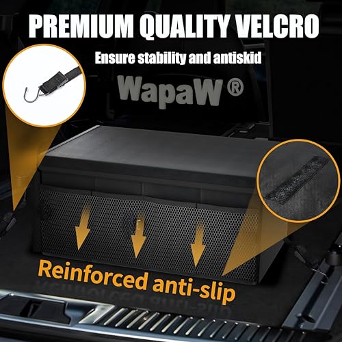 WapaW Polyester Automobiles Car Trunk Organizer Bag with Lid Large Size Multi Compartment Car Organizer (55 x 41 x 25cm) Foldable SUV Car Storage Bag with Support Strap (60L - Large) Black - Image 5