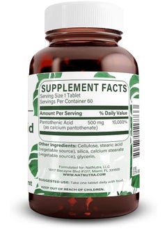 Natural Nutra Time Release Pantothenic Acid 500 mg, Vitamin B5 Supplement, Helps Break Down Fat and Carbohydrates, Metabolism and Energy, 60 Vegetarian Tablets (3 Pack)  - Image 1
