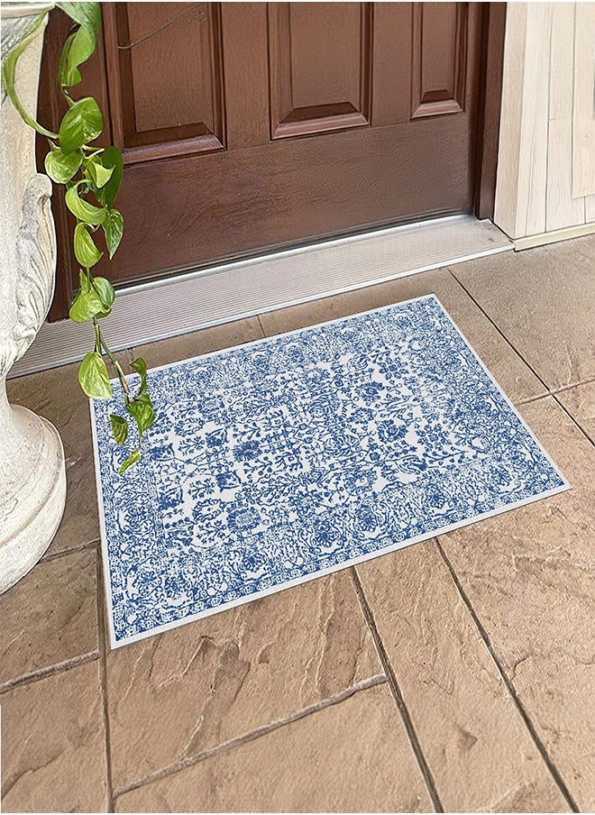 In-House Soft Velvet Turkish Rectangular Door & Bath Mat - Light Blue - 60x40 cm  - Image 1
