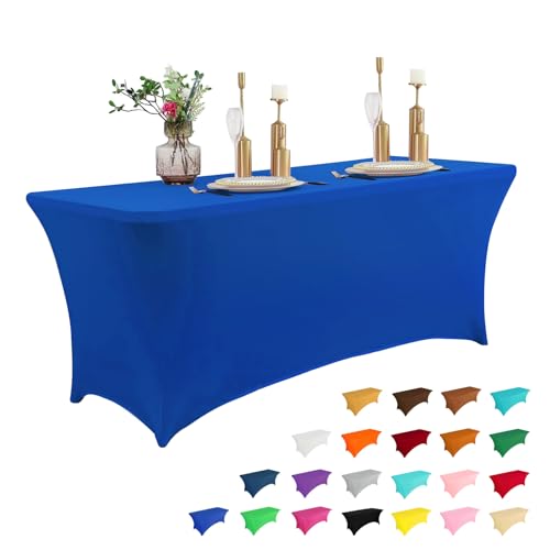 IVAPUPU 4FT Table Cloth for Rectangular Fitted Events Stretch Royal Blue Table Covers Washable Cover Spandex Tablecloth Protector for Party Wedding Cocktail Banquet Festival