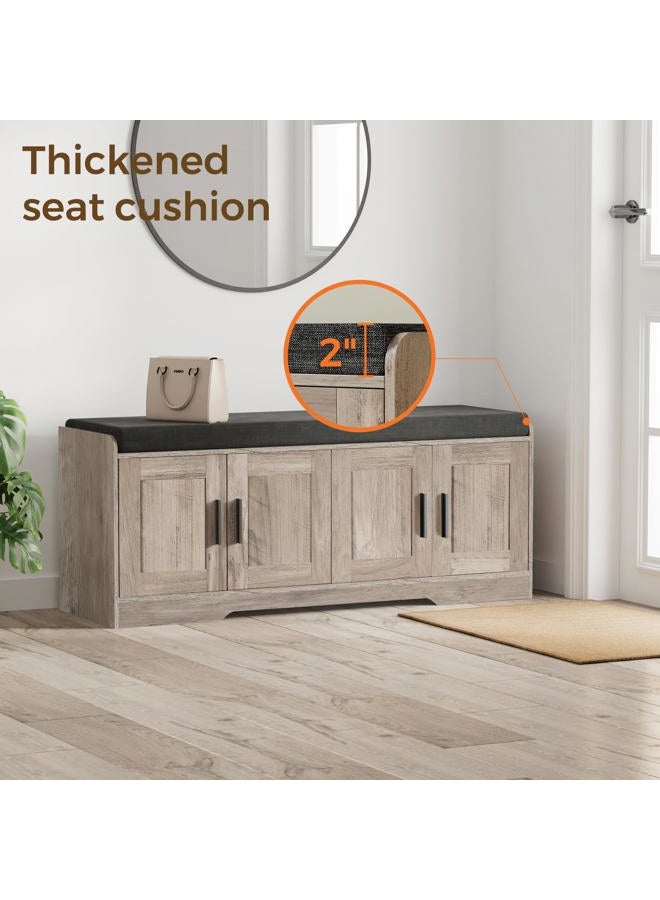 Homleke 2-Tier Storage Bench, Shoe Bench with Thickened Padded Seat Cushion, Entryway Bench with 4 Doors, Adjustable Shelf, 13.8" D x 45.3" W x 18.5" H, for Entryway, Living Room, Bedroom, Greige - Image 3