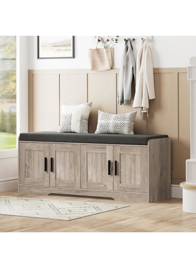 Homleke 2-Tier Storage Bench, Shoe Bench with Thickened Padded Seat Cushion, Entryway Bench with 4 Doors, Adjustable Shelf, 13.8" D x 45.3" W x 18.5" H, for Entryway, Living Room, Bedroom, Greige - Image 1