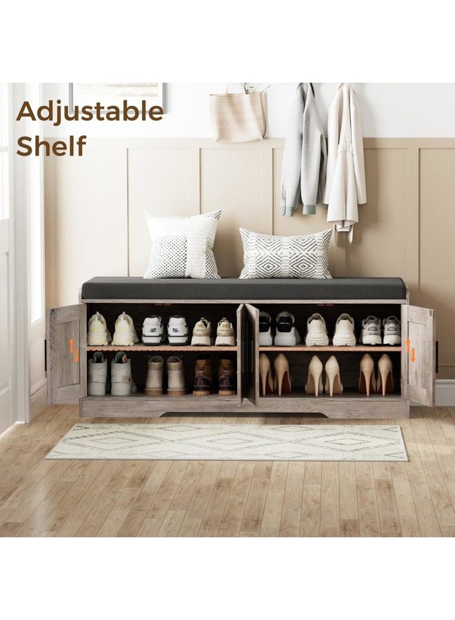 Homleke 2-Tier Storage Bench, Shoe Bench with Thickened Padded Seat Cushion, Entryway Bench with 4 Doors, Adjustable Shelf, 13.8" D x 45.3" W x 18.5" H, for Entryway, Living Room, Bedroom, Greige - Image 5