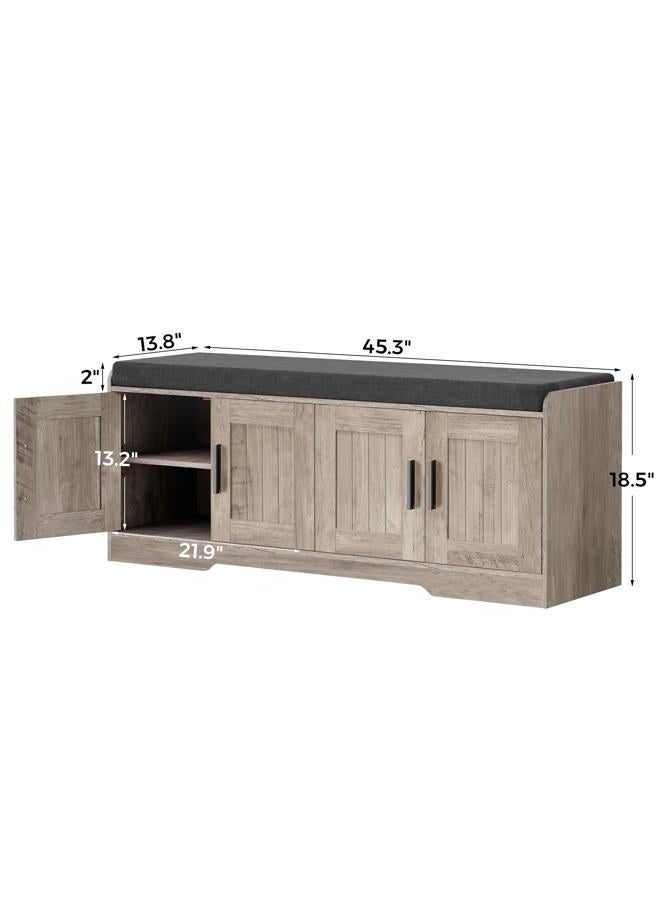 Homleke 2-Tier Storage Bench, Shoe Bench with Thickened Padded Seat Cushion, Entryway Bench with 4 Doors, Adjustable Shelf, 13.8" D x 45.3" W x 18.5" H, for Entryway, Living Room, Bedroom, Greige - Image 4