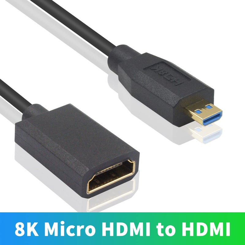 دوتك كابل 48Gbps رفيع جدًا من HDMI أنثى إلى Micro HDMI ذكر، يدعم HDR الديناميكي، لـ GoPro وكاميرا رقمية إلخ. 1 قدم/30 سم - Image 5