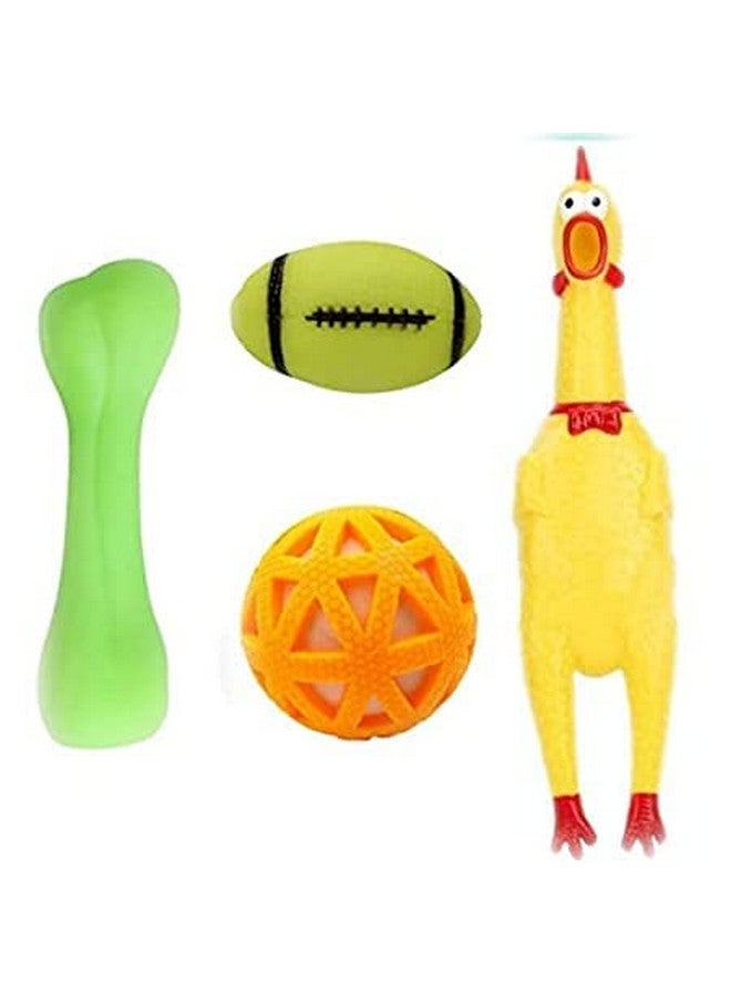مجموعة ألعاب الجراء التي تصدر أصوات صرير مكونة من 4 قطع - لعبة دجاجة كبيرة الحجم، كرة داخل كرة، عظمة عادية، لعبة بيسبول من الفينيل تصدر أصوات صرير - متعددة الألوان - Image 1