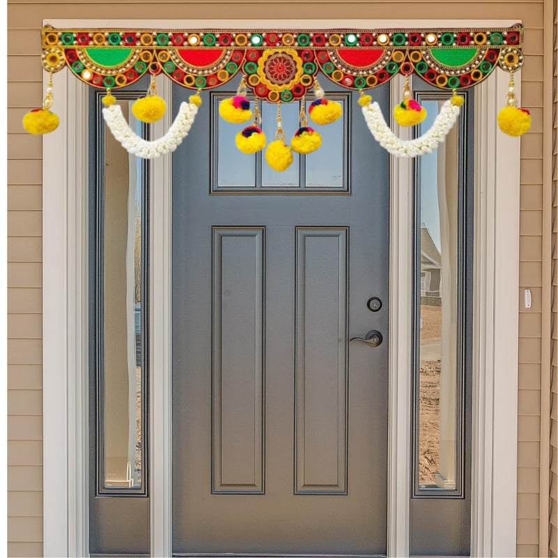Torans for Entrance Door Toran for Home Decoration Mandir Decorations Items Toran with Side Hanging Door Decoration Items Hanging Thoranam for Entrance Door Multicolor 37 Inch