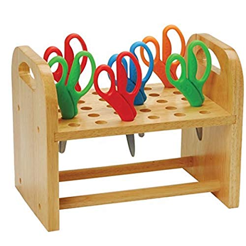 Constructive Playthings Natural Wood Scissors Holder Classroom Playroom Craft Room Organization Holds 30 Pairs of Kids Scissors - Image 1