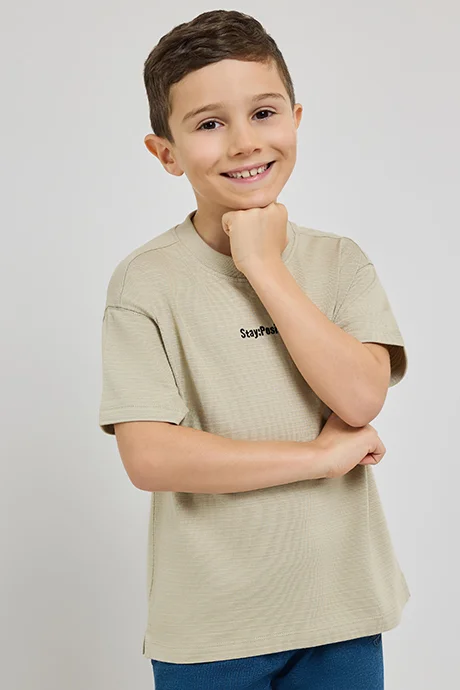 أر أند بي Embroidery Detail T-Shirt with Crew Neck and Short Sleeves