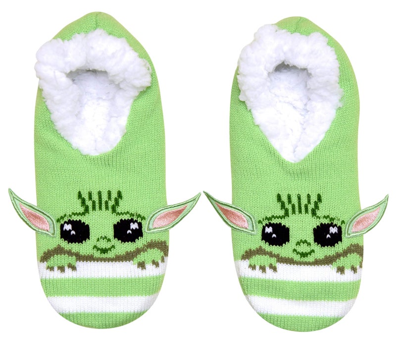 STAR WARS Baby Yoda Character Stripes Juniors/Womens Slipper Socks with Embroidered Ears - Image 1