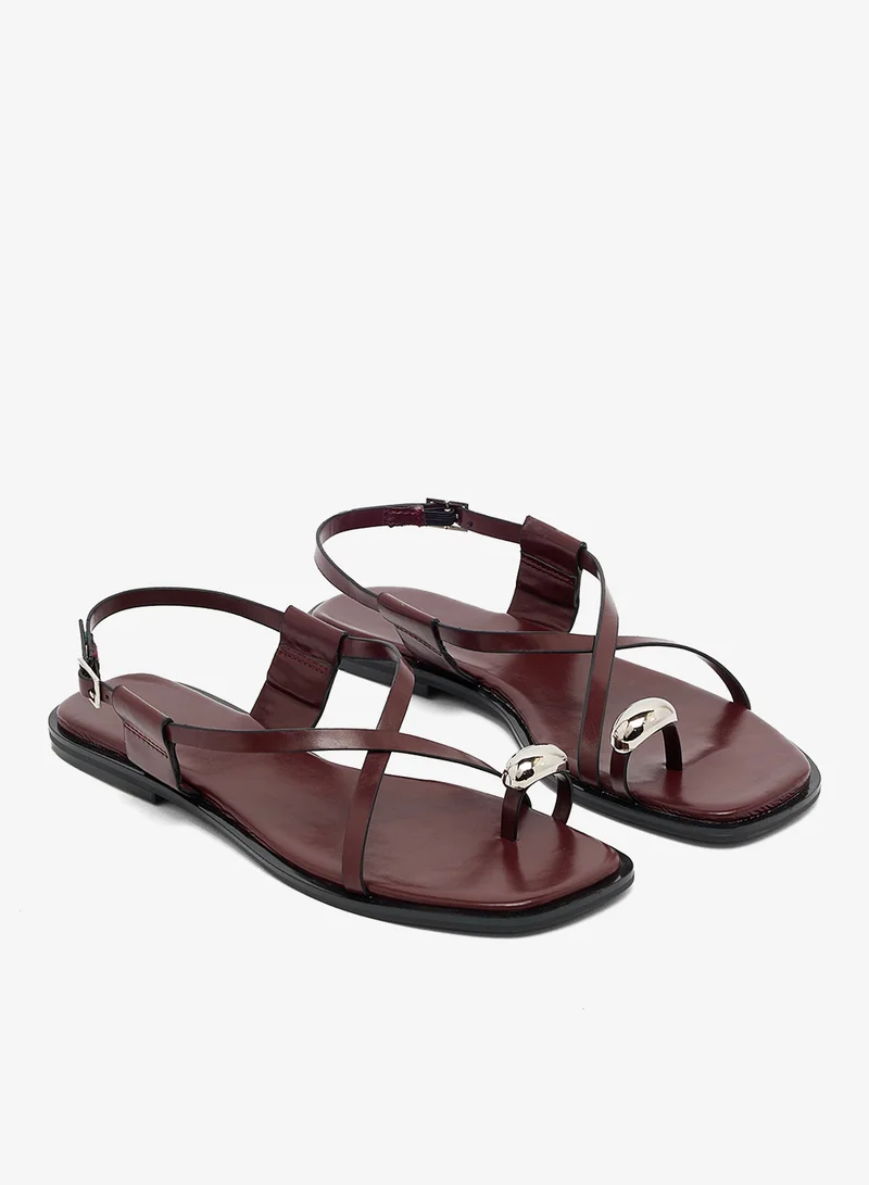 Ginger  Silver Accent Strap Flat Sandals for Women | Best Price UAE