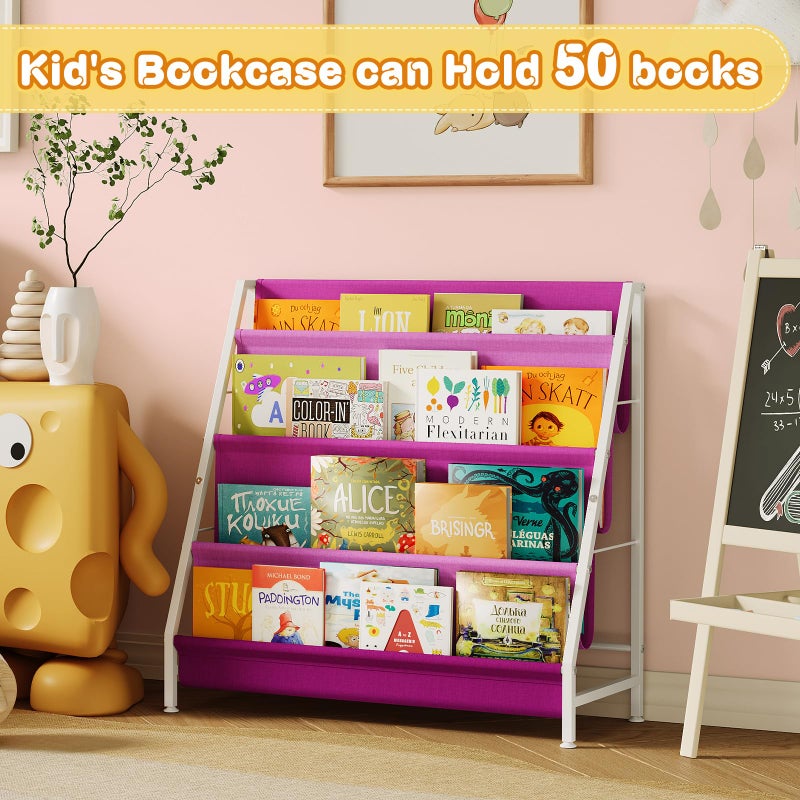 Aokitsink Kids Bookshelf for Kids Rooms, 4-Tier Montessori Bookshelf,Nursery Book Shelves,Pink Toddler Bookshelf, Metal Kid's Book Storage Organizer for Girls Room Furniture Playroom Kindergarten - Image 3