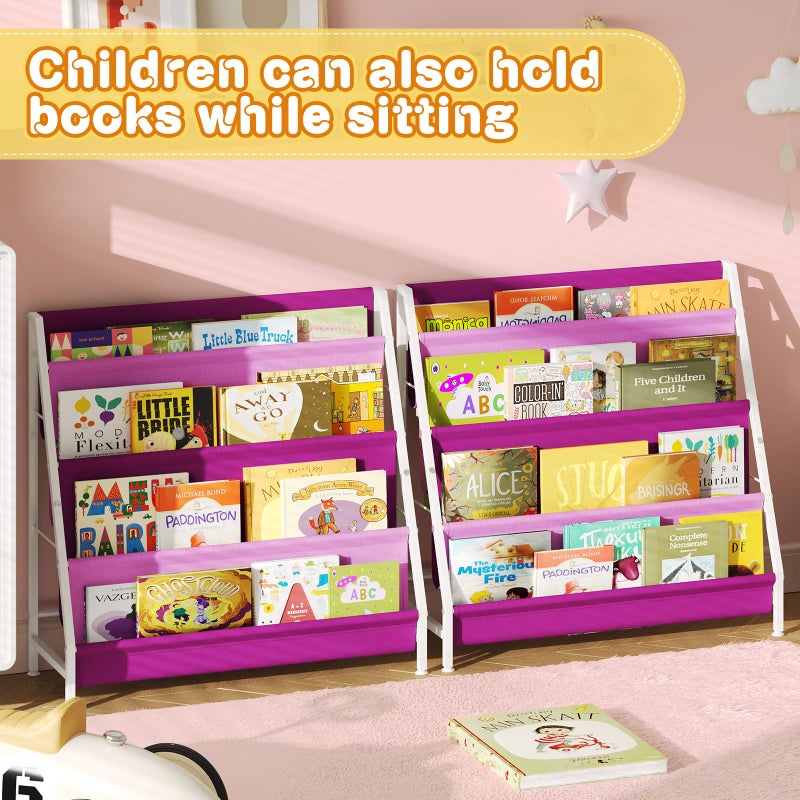 Aokitsink Kids Bookshelf for Kids Rooms, 4-Tier Montessori Bookshelf,Nursery Book Shelves,Pink Toddler Bookshelf, Metal Kid's Book Storage Organizer for Girls Room Furniture Playroom Kindergarten - Image 4