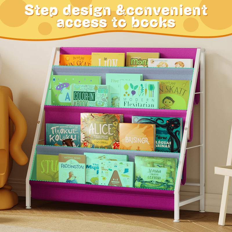 Aokitsink Kids Bookshelf for Kids Rooms, 4-Tier Montessori Bookshelf,Nursery Book Shelves,Pink Toddler Bookshelf, Metal Kid's Book Storage Organizer for Girls Room Furniture Playroom Kindergarten - Image 5