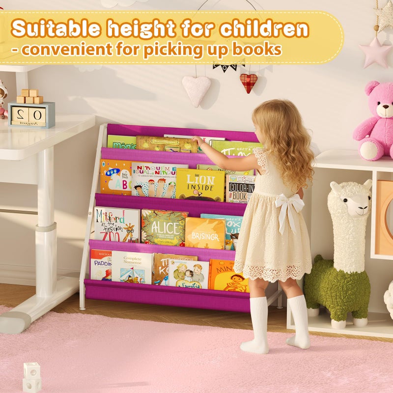 Aokitsink Kids Bookshelf for Kids Rooms, 4-Tier Montessori Bookshelf,Nursery Book Shelves,Pink Toddler Bookshelf, Metal Kid's Book Storage Organizer for Girls Room Furniture Playroom Kindergarten - Image 2