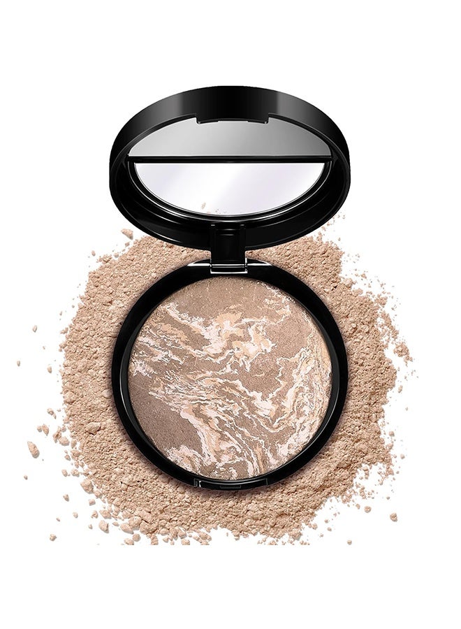 HUDA STORY Glow Fusion, Baked Luminous Pressed Powder–Glow-Infused Foundation,Highlighter & Setting Powder in One–Color-Correcting,Oil-Control,Long-Lasting Coverage for All Skin Tones #05 Tan - Image 1