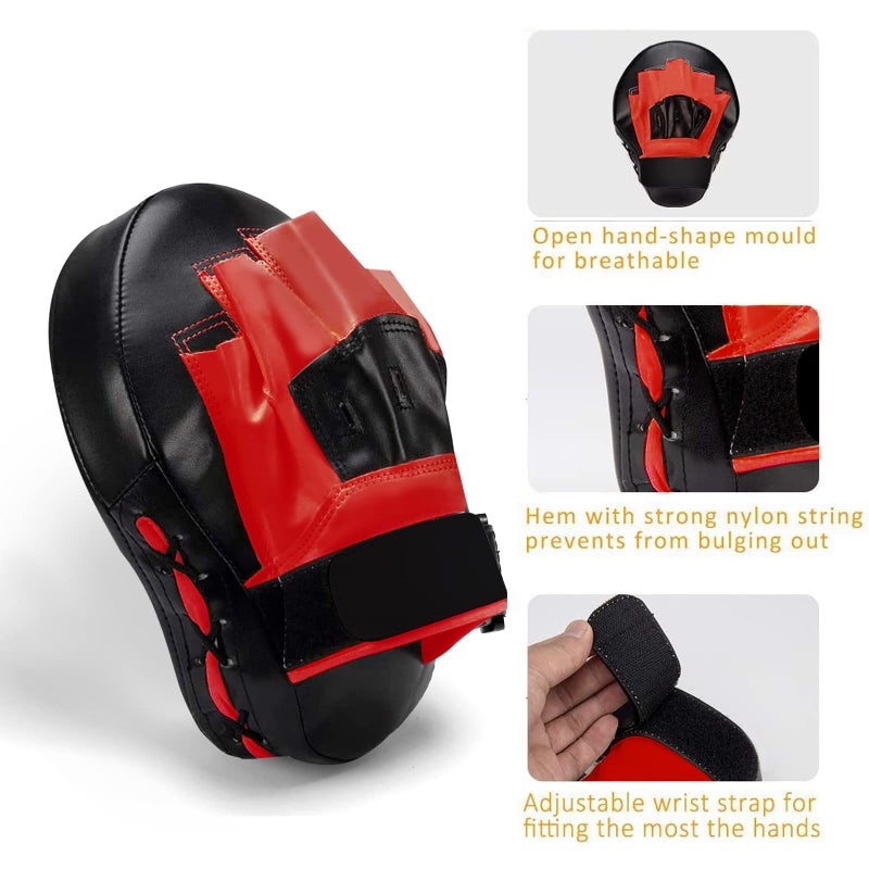 Valleycomfy Boxing Curved Focus Punching Mitts- Leatherette Training Hand Pads,Ideal for Karate, Muay Thai Kick, Sparring, Dojo, Martial Arts(Red) - Image 2