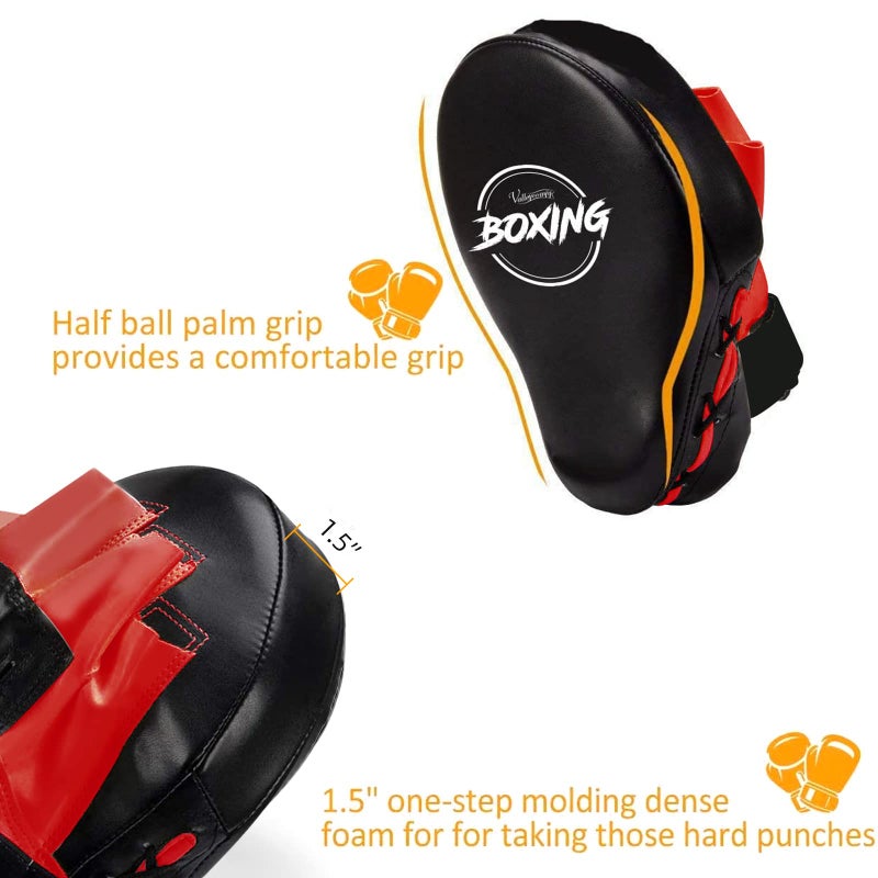 Valleycomfy Boxing Curved Focus Punching Mitts- Leatherette Training Hand Pads,Ideal for Karate, Muay Thai Kick, Sparring, Dojo, Martial Arts(Red) - Image 3