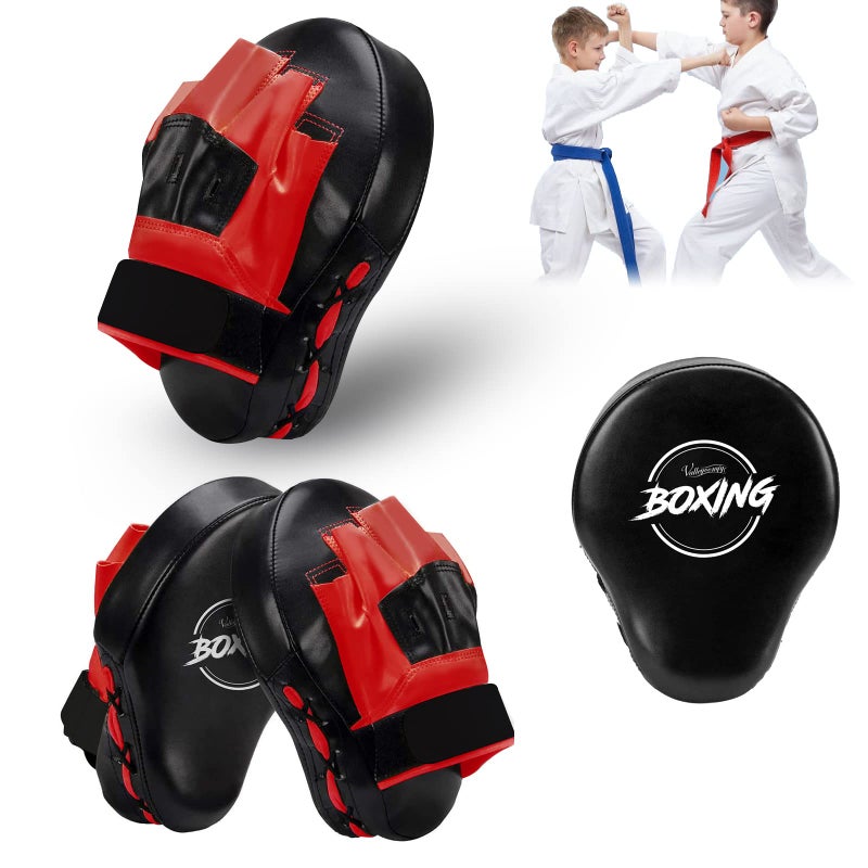 Valleycomfy Boxing Curved Focus Punching Mitts- Leatherette Training Hand Pads,Ideal for Karate, Muay Thai Kick, Sparring, Dojo, Martial Arts(Red) - Image 5