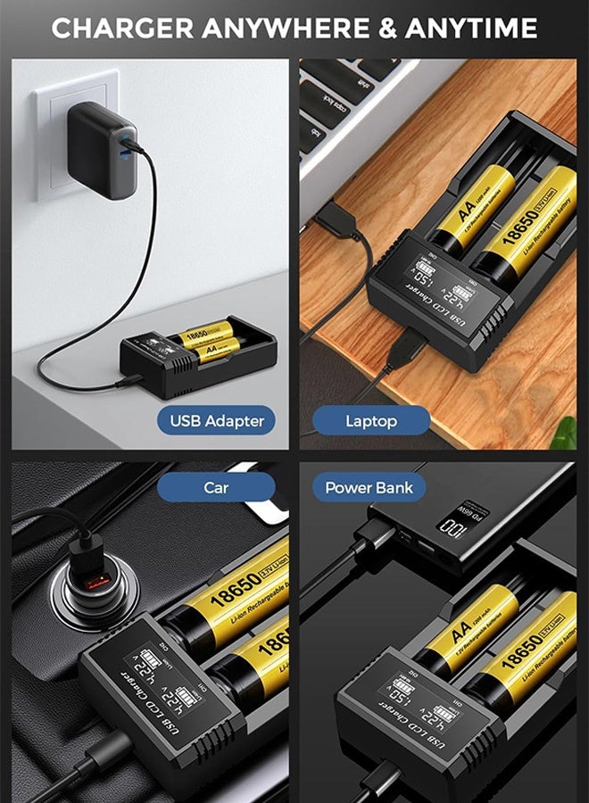 إم إكس إن شاحن بطارية 18650، شاحن بطاريات قابلة لإعادة الشحن بشاشة عرض CD لبطاريات AA/AAA Ni-MH/Ni-Cd، 3.7 فولت ليثيوم أيون 18650 17500 14500 26650 21700 IMR/INR/ICR - Image 4