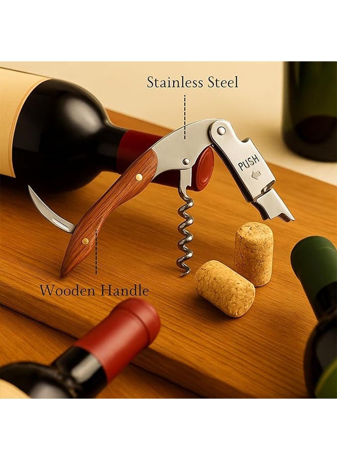 Professional Waiter’s Corkscrew – Double-Hinged Wine Opener with Wooden Handle & Leather Case, Durable Stainless Steel Wine Key for Bar, Restaurant & Home - Image 3