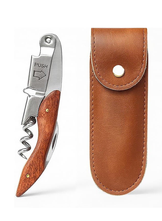 Professional Waiter’s Corkscrew – Double-Hinged Wine Opener with Wooden Handle & Leather Case, Durable Stainless Steel Wine Key for Bar, Restaurant & Home - Image 1