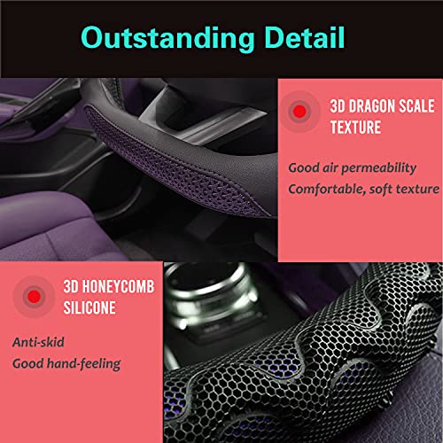 PINCTROT D Shaped 14.5-15 Inch Steering Wheel Cover Great Grip with 3D Honeycomb Anti-Slip Design, Flat Bottom 14.5-15 Inch (Purple) - Image 3