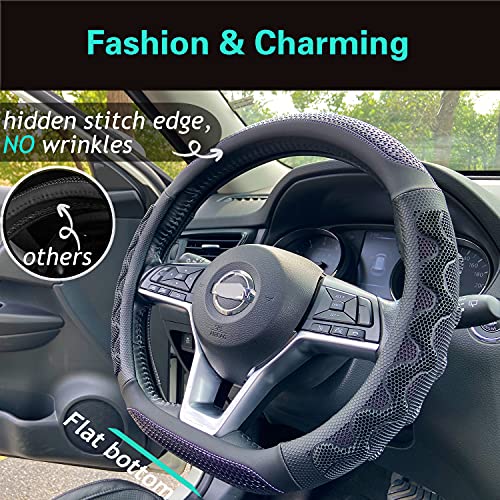 PINCTROT D Shaped 14.5-15 Inch Steering Wheel Cover Great Grip with 3D Honeycomb Anti-Slip Design, Flat Bottom 14.5-15 Inch (Purple) - Image 2