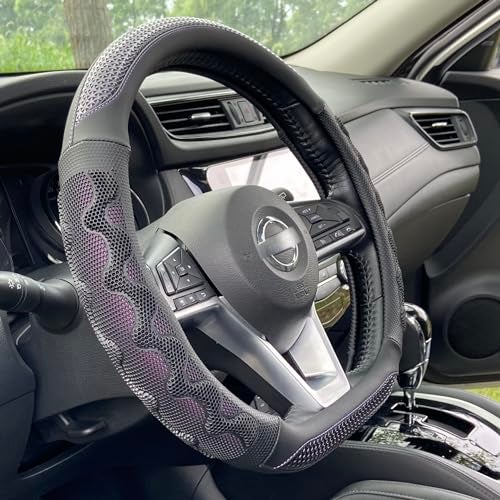 PINCTROT D Shaped 14.5-15 Inch Steering Wheel Cover Great Grip with 3D Honeycomb Anti-Slip Design, Flat Bottom 14.5-15 Inch (Purple) - Image 1