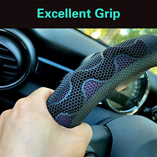 PINCTROT D Shaped 14.5-15 Inch Steering Wheel Cover Great Grip with 3D Honeycomb Anti-Slip Design, Flat Bottom 14.5-15 Inch (Purple) - Image 4