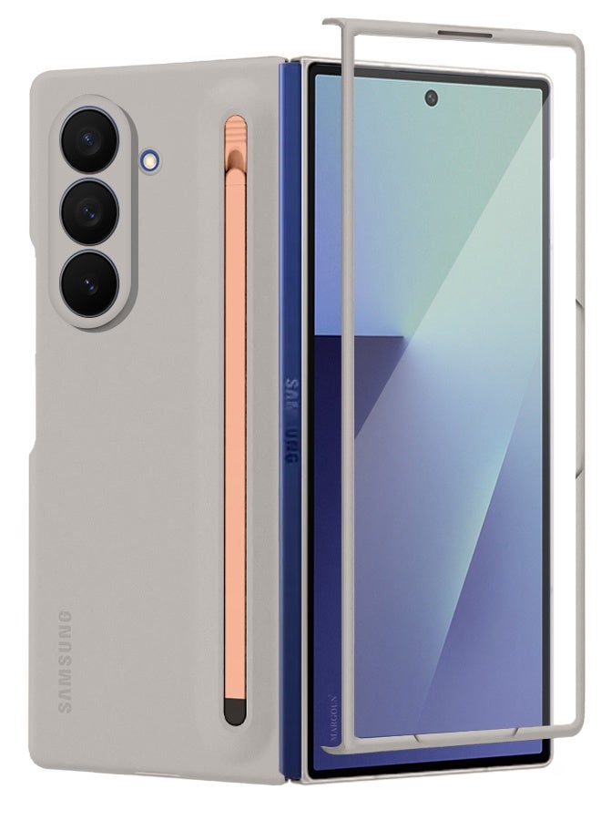 Case Cover and S Pen for Samsung Galaxy Z Fold 7, Slim Case with Built-in Compact S Pen, Holder and Storage Slot for Pen - Grey - Image 1