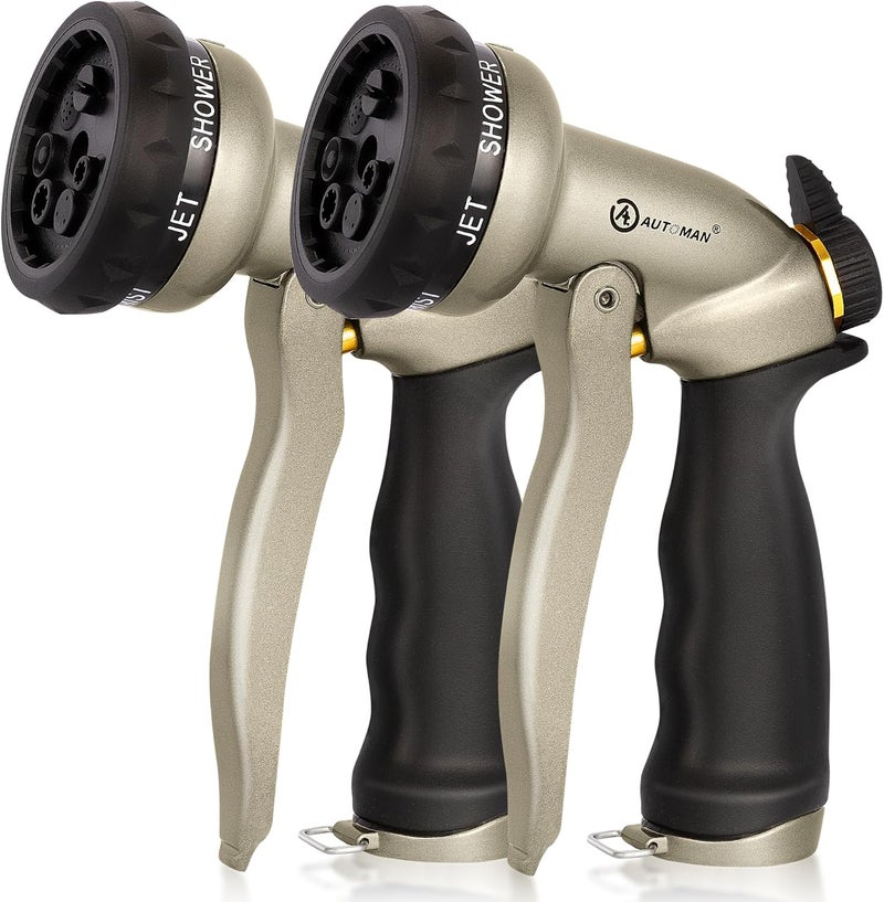 AUTOMAN Garden Hose Nozzle-7 Patterns Sprayer-2 Pack, Metal High Pressure Spray Nozzle, Heavy Duty Labor-Saving Design Water Hose Nozzle for Garden Watering, Car Washing, Window Cleaning, Pets Bathing - Image 1