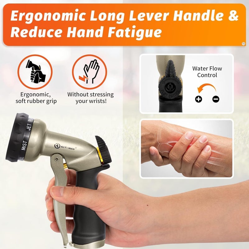 AUTOMAN Garden Hose Nozzle-7 Patterns Sprayer-2 Pack, Metal High Pressure Spray Nozzle, Heavy Duty Labor-Saving Design Water Hose Nozzle for Garden Watering, Car Washing, Window Cleaning, Pets Bathing - Image 4