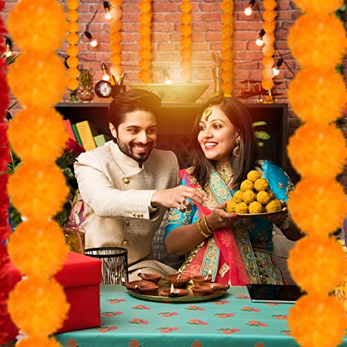 Giegxin 15 Pack Marigold Garland for Decoration 5 ft Long Strands Faux Artificial Marigold Flowers Diwali Indian Wedding Party Mantle Decor for Día De Muertos Pooja Religious Pongal(Light Orange) - Image 4
