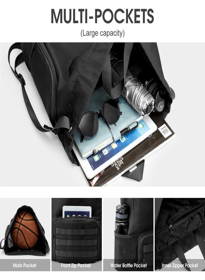 جي4فري حقيبة ظهر برباط من G4Free، حقيبة رياضية، حقيبة كرة قدم وكرة سلة مع جيب للأحذية، حقيبة رياضية تكتيكية مقاومة للماء برباط للرجال والنساء (أسود) - Image 3
