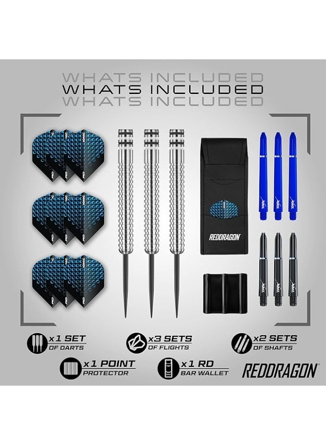 Red Dragon Darts سلسلة ريد دراجون: مجموعة سهام تنغستن بوزن 23 جرام مع رأس فولاذي - سهام احترافية مع أعمدة، أجنحة وبطاقة إنهاء - خيارات ألوان متاحة - Image 4