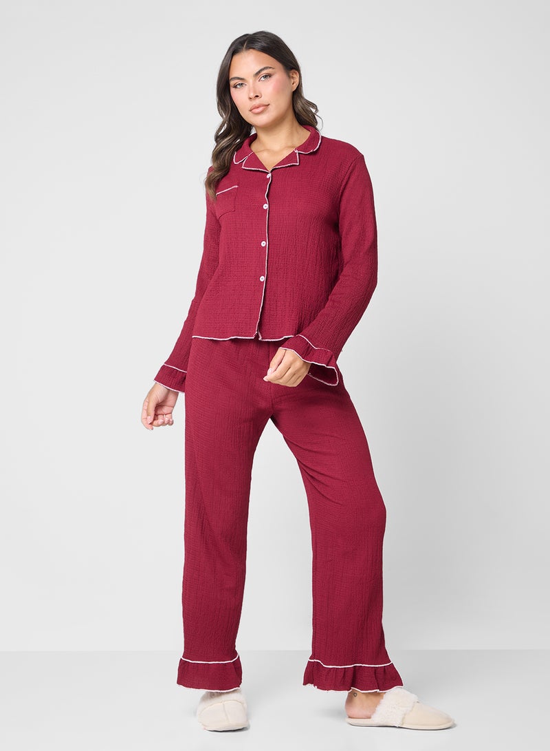 Ginger Button Down Pyjama Set With Contrast Trim  - Image 1