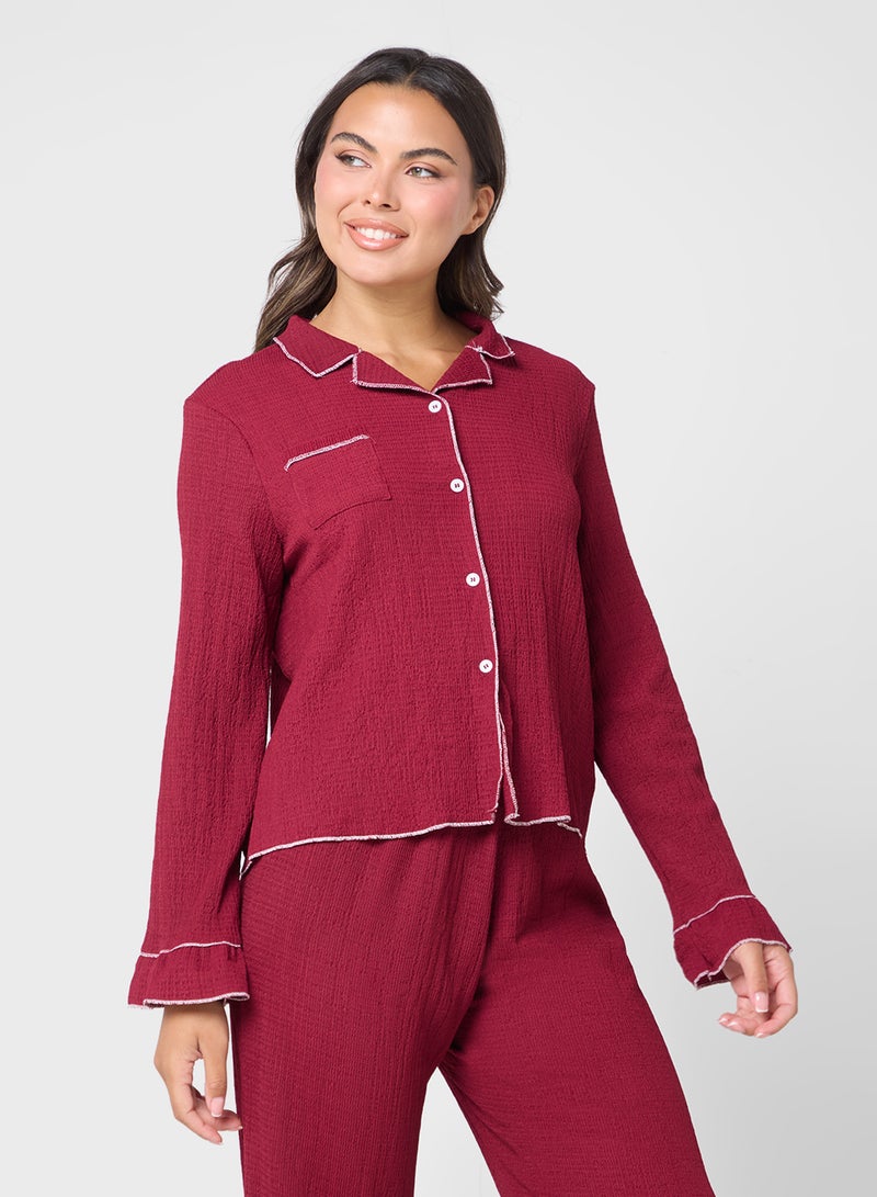 Ginger Button Down Pyjama Set With Contrast Trim  - Image 3