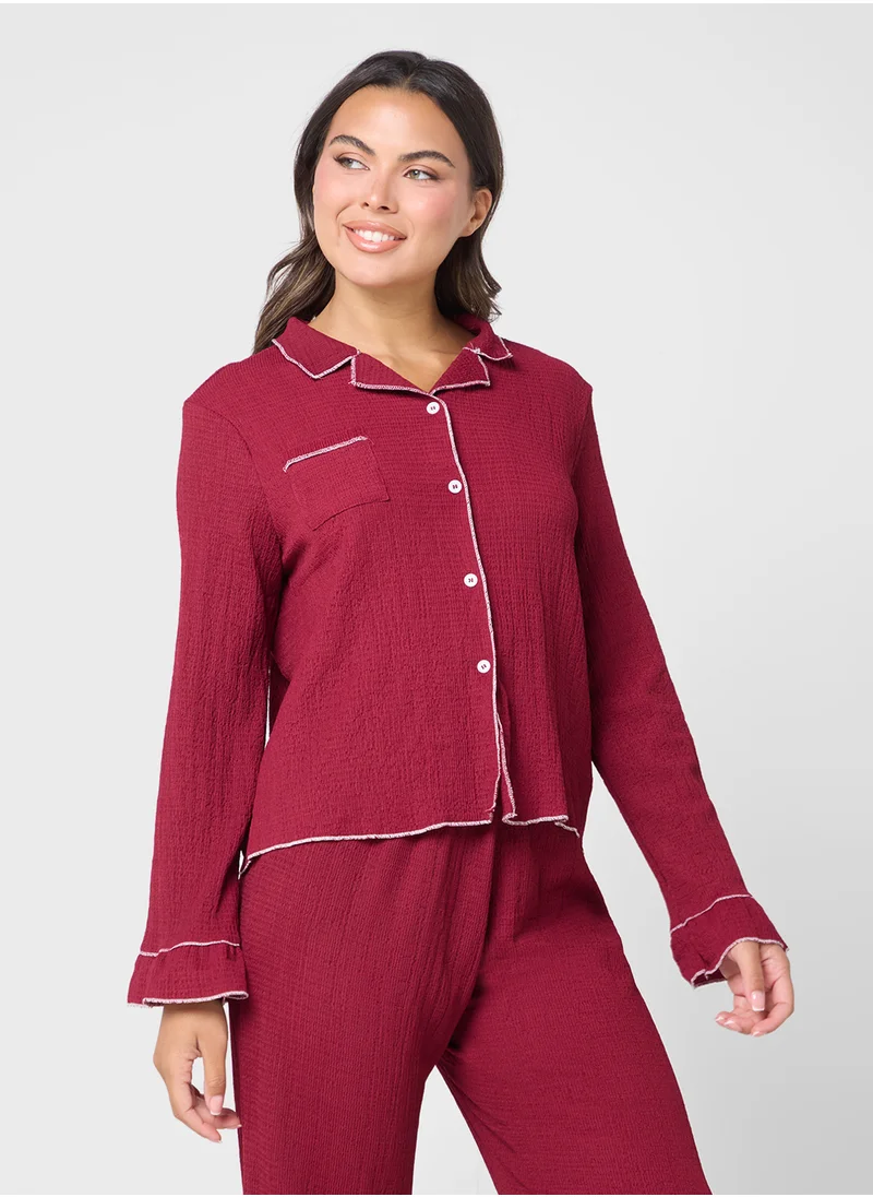 Ginger Button Down Pyjama Set With Contrast Trim