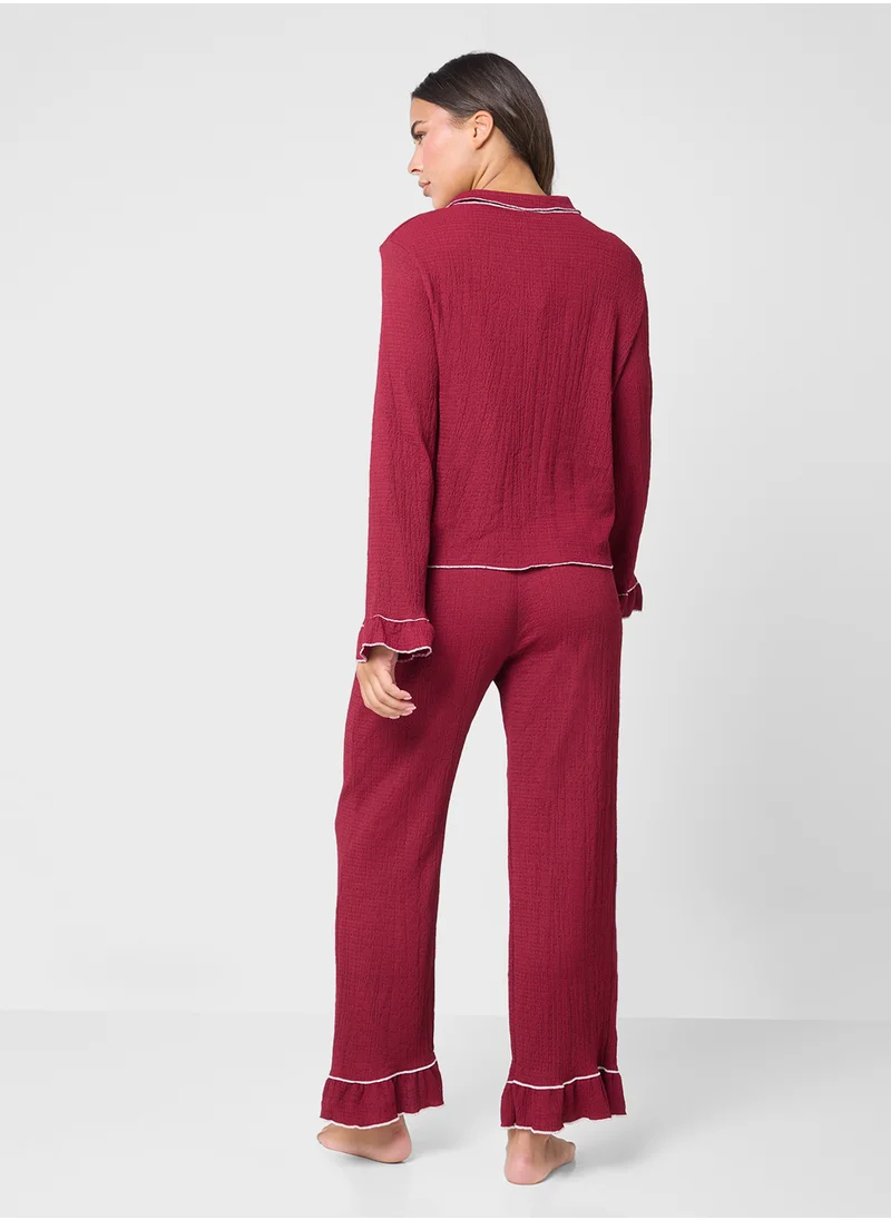 جينجر Button Down Pyjama Set With Contrast Trim