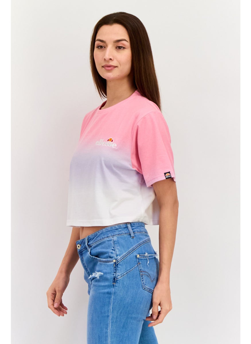 Ellesse - Women Crew Neck Short Sleeve Brand Logo Crop Top, Pink Combo - Image 1
