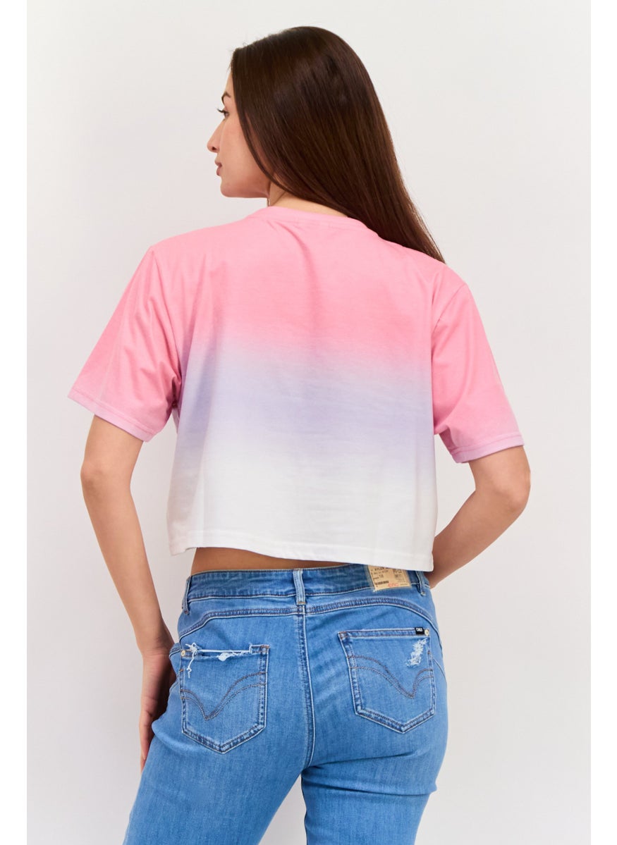 Ellesse - Women Crew Neck Short Sleeve Brand Logo Crop Top, Pink Combo - Image 1